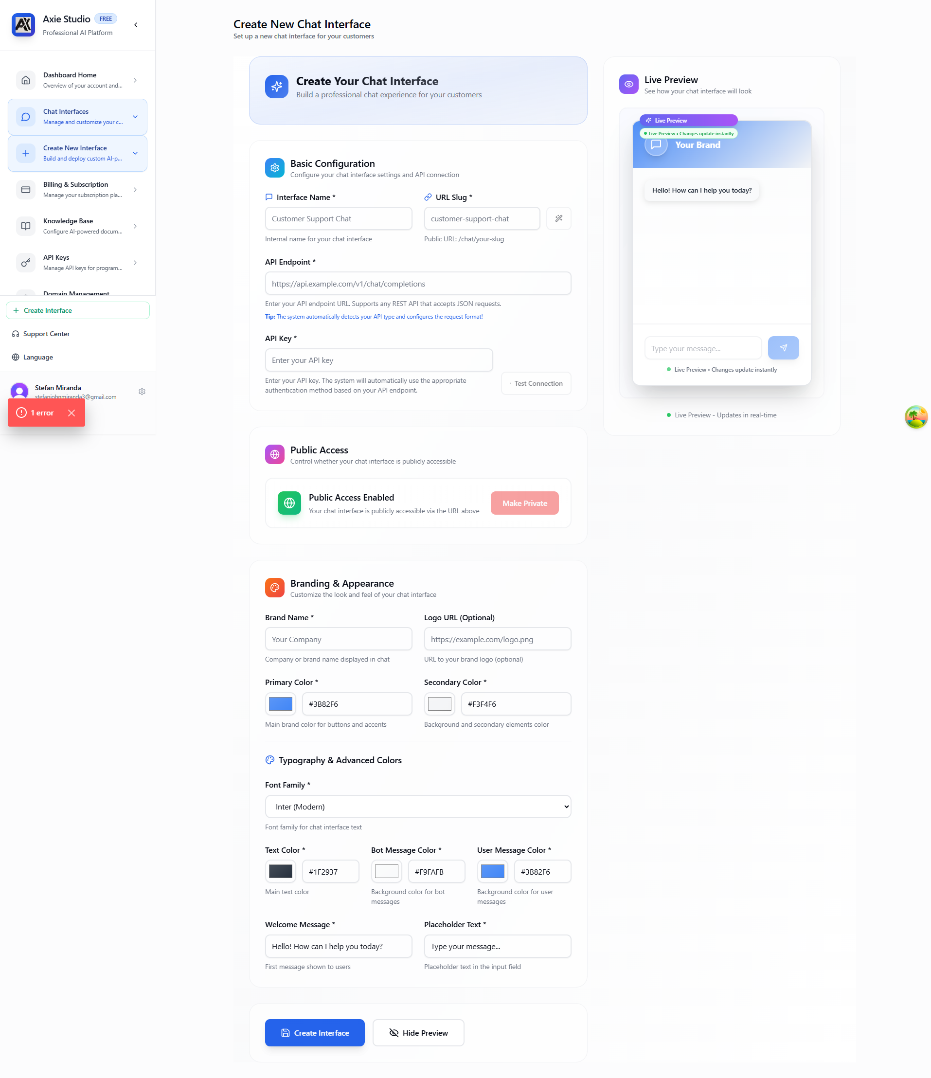 Create Interface Form